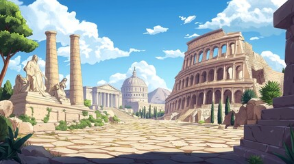 Obraz premium World travel and tourism concept flat vector. Famous world buildings. World travel landmark and famous travel place. Vacation travel architecture in cartoon style