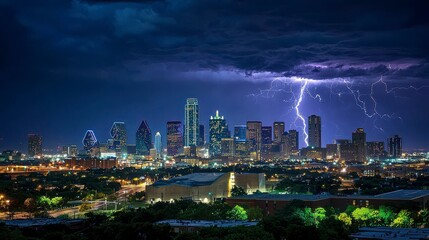 Fototapeta premium Dramatic Lightning Storm Over City Skyline