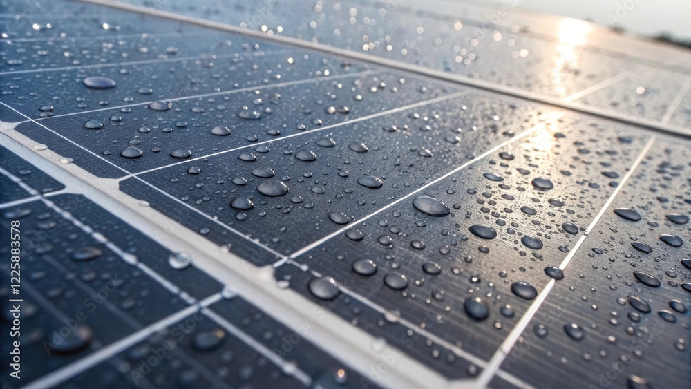 Aufkleber A closeup of a solar panels surface covered in droplets of water emphasizing the effective thermal interaction with sunlight during system testing.