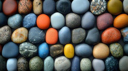 Colorful smooth stones background texture