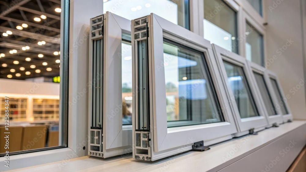 Poster A closeup of energyefficient windows in the modular design emphasizing natural light and thermal regulation to enhance the comfort of occupants during prolonged use.