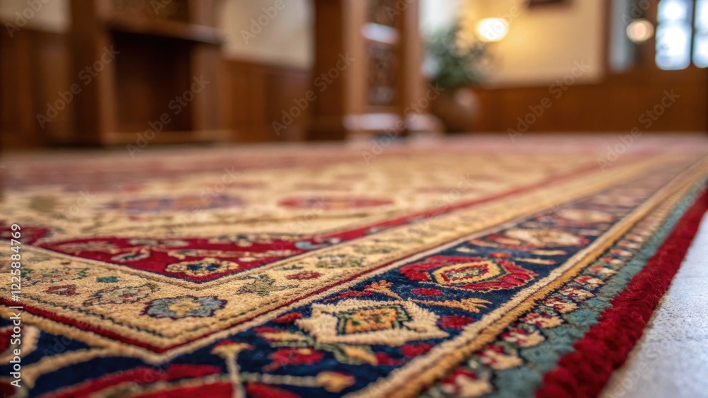 Poster a closeup of plush carpeting underfoot showcasing intricate patterns and colors that contribute to t