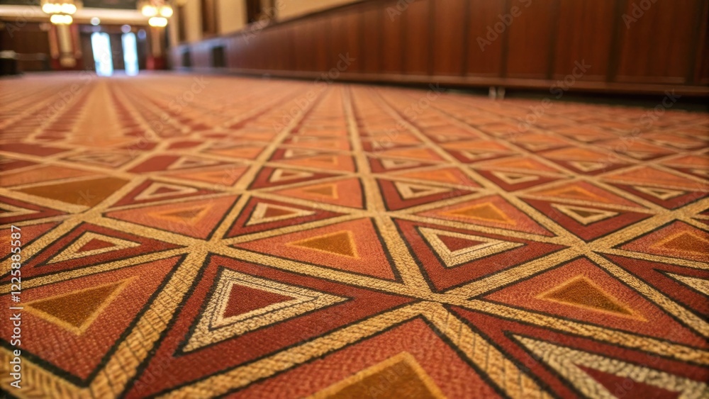 Poster A closeup on the textured surface of the carpet featuring geometric patterns designed for acoustics adding warmth to the deliberation space.