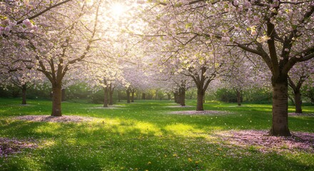 Fototapeta premium Stunning Cherry Blossom Trees in Spring Sunlight
