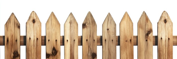 Wooden picket fence isolated on white background.