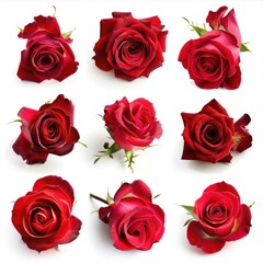 Fresh red roses set isolated on white background