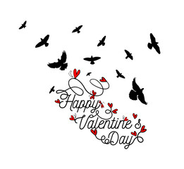 With love. Heart and birds. Happy Valentine's Day card. hand drawn. Not AI, Vector illustration