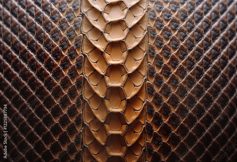 Aufkleber close-up view of snake skin texture. brown, gold scales create unique pattern. natural reptile skin.