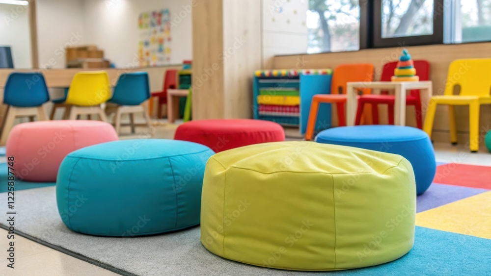 Aufkleber a medium closeup of a familyfriendly waiting area showcasing soft floor cushions and low seating des