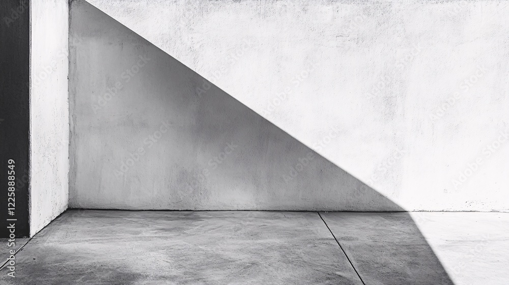 Poster Sunlight creating geometric shadow on empty concrete wall