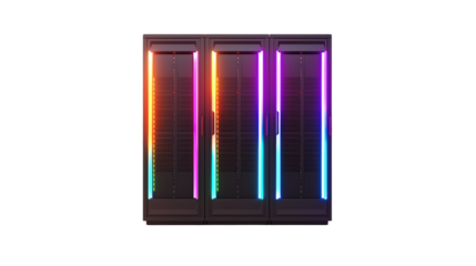 Sleek Modern Data Center Servers with Colorful LED Lights   Technology Background Image