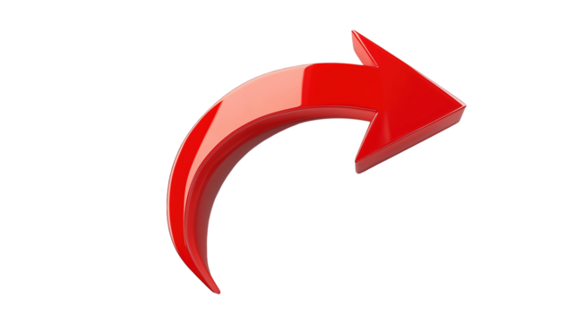 Red 3D Arrow Curving Right Dynamic Direction Graphic for Website App Presentation