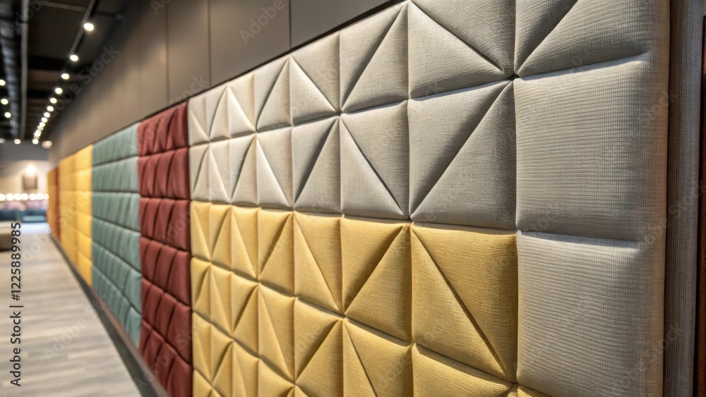 Aufkleber a medium closeup of a wall covered with fabric panels in varying textures offering a tactile experie