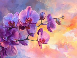 Vivid Purple Orchid Bouquet with Sunset Backdrop