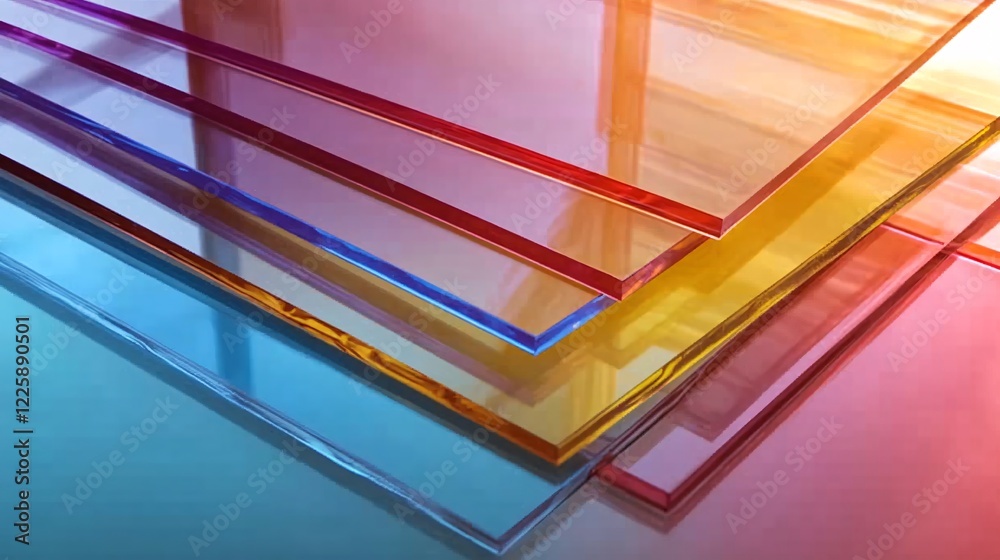 Aufkleber stack of colorful transparent acrylic sheets forming abstract background