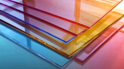 Stack of colorful transparent acrylic sheets forming abstract background
