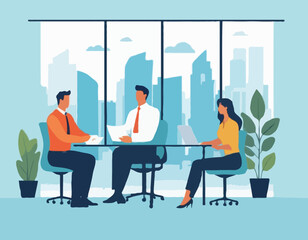 group business team meeting and working collaboration in office workplace concept. flat vector illustration