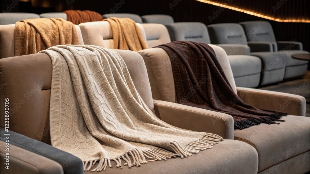 Aufkleber a medium closeup of luxurious throw blankets draped over the seats made of soft cashmere or highend 