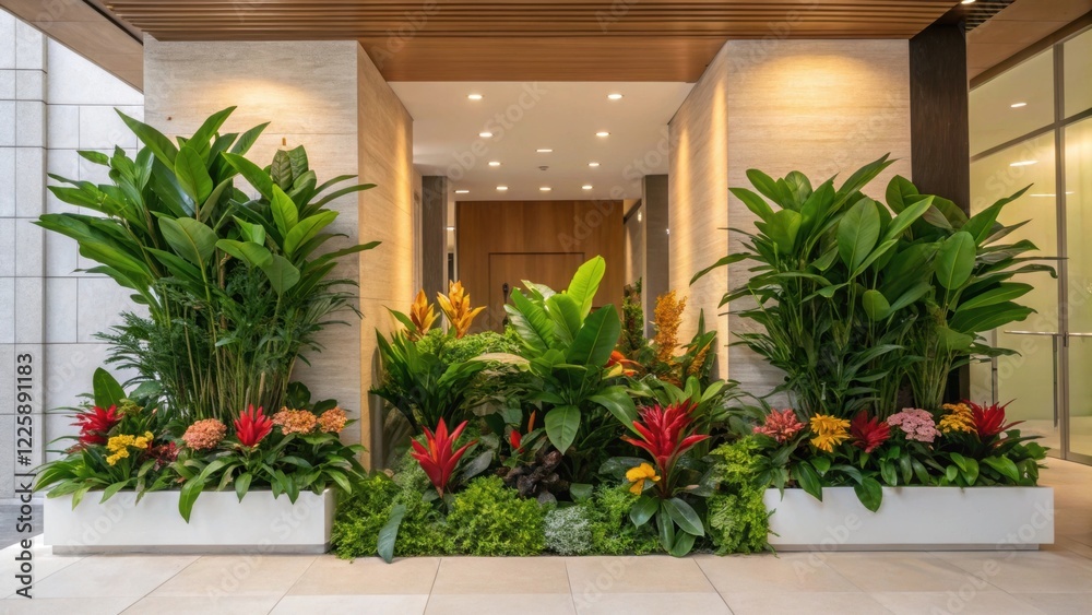 Aufkleber a medium closeup of vibrant plants and greenery being arranged in an open corner bringing life to th