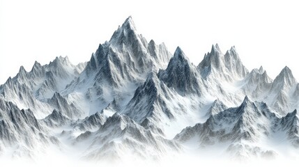 Obraz premium Majestic snow-capped mountains rise dramatically against a bright white sky, evoking tranquility