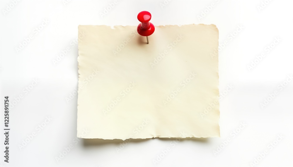 Poster blank note paper pinned to white background. old paper sheet. simple office home item. empty communi