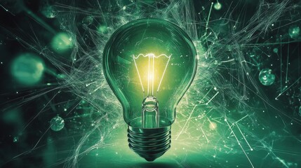 Illuminating Green Light Bulb Shining Brightly with Energy
