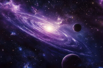 Obraz premium Majestic Cosmic Panorama: Stellar Nebulas, Planets, and Galaxies Illuminate the Infinite Expanse of Outer Space