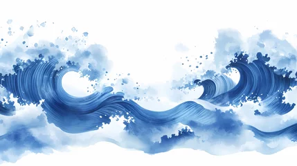 Selbstklebende Fototapeten Abstract blue waves in watercolor on paper with a sea or ocean motif. Indigo Wave. Illustration © Thiago