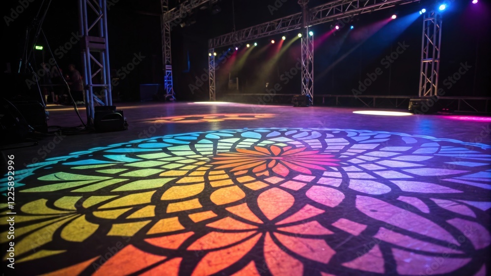 Fototapete closeup of a creative light design projected onto the stage floor with vibrant colors blending toget