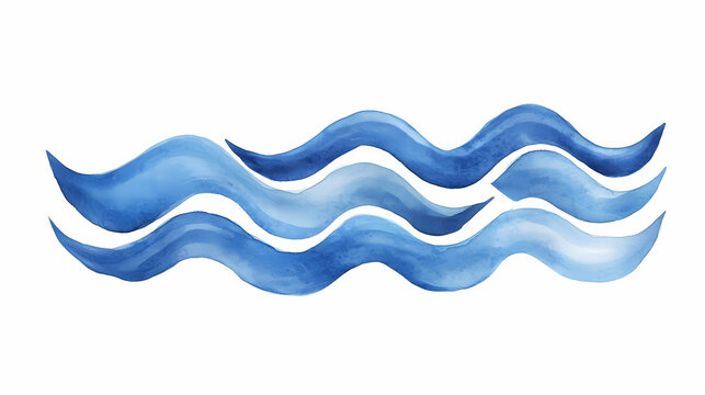 Abstract blue waves in watercolor on paper with a sea or ocean motif. Indigo Wave. Illustration