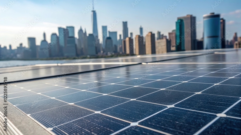 Aufkleber closeup of a solar panels surface reflecting an expansive skyline symbolizing the integration of sus