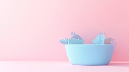 3d minimal cartoon blue coupon voucher with a basket cart for online 3D render