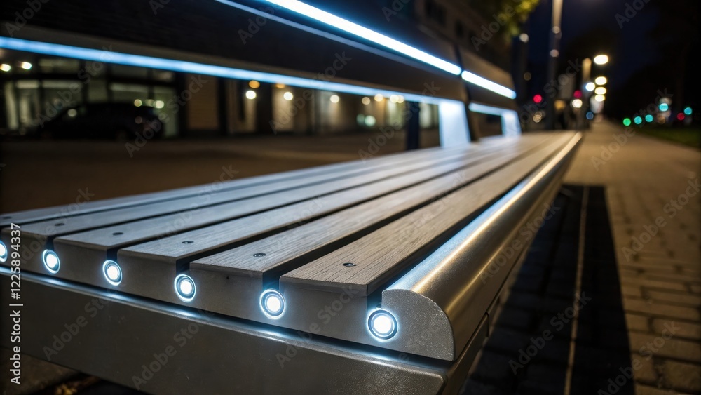 Poster closeup of illuminated bench edges equipped with led lights enhancing safety and visibility while pr