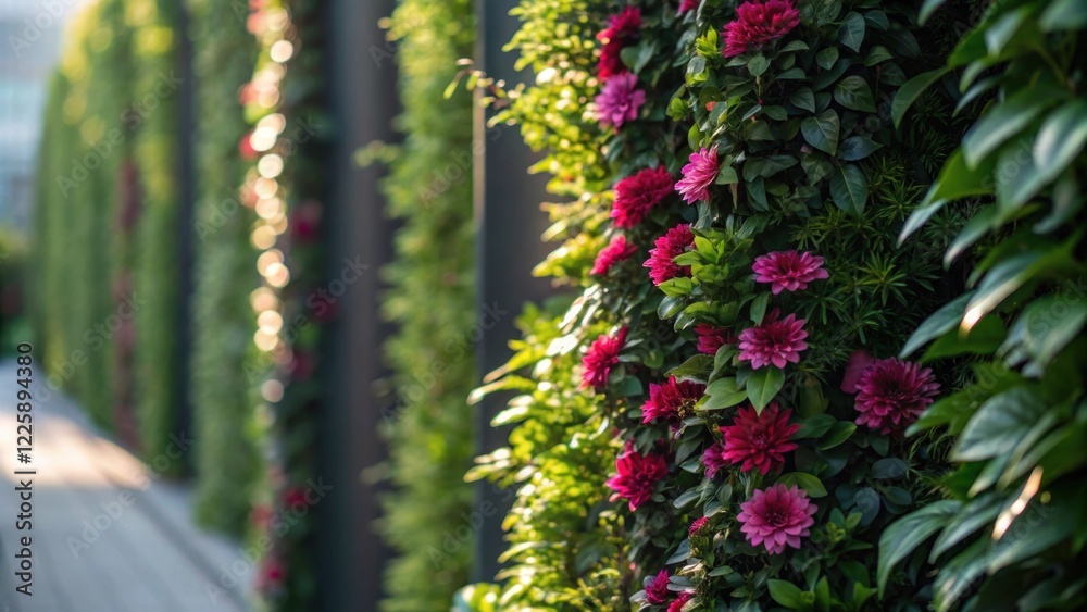 Aufkleber closeup of intricate plant textures in a vertical garden featuring juxtaposed greenery and blooms ca