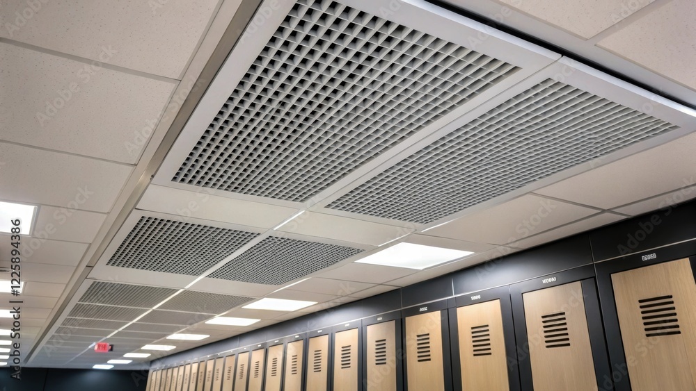 Poster closeup of innovative ventilation grilles installed on the ceilings of the locker room designed for 
