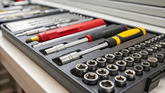 Closeup of precision tools like torque wrenches and screwdrivers expertly arranged on a workbench highlighting their importance in ensuring the reliability of repairs.