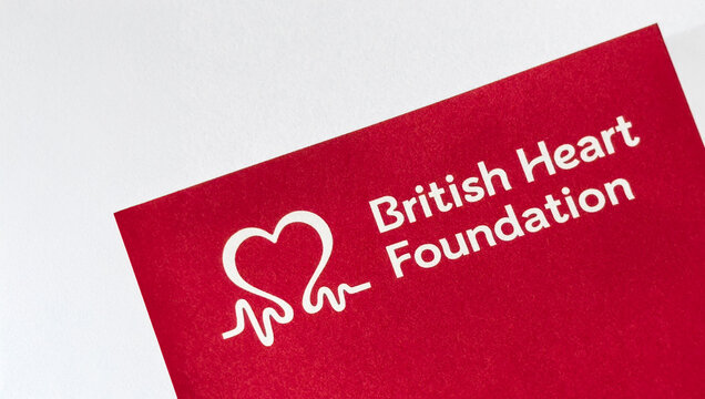 Newcastle-under-Lyme, Staffordshire-united kingdom October, 20, 2023 Name and company logo on the front of a British Heart Foundation leaflet