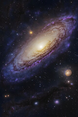 Fototapeta premium Majestic Cosmic Panorama: Stellar Nebulas, Planets, and Galaxies Illuminate the Infinite Expanse of Outer Space