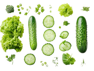 Isolated Fresh Green Vegetables and Herbs