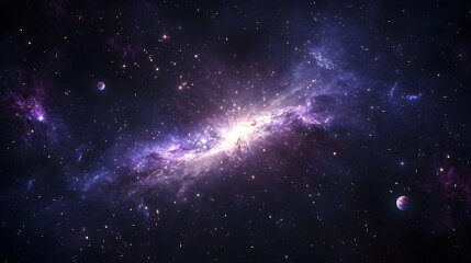 Fototapeta premium Majestic Cosmic Panorama: Stellar Nebulas, Planets, and Galaxies Illuminate the Infinite Expanse of Outer Space