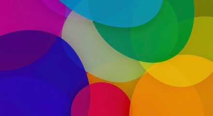 Obraz premium Multicolor Circles Abstract: A vibrant composition of overlapping translucent circles in a spectrum of bright, cheerful hues. The artistic arrangement creates a dynamic, modern.