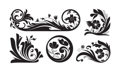 creeper swirls with a floral theme. Each design features intricate and elongated