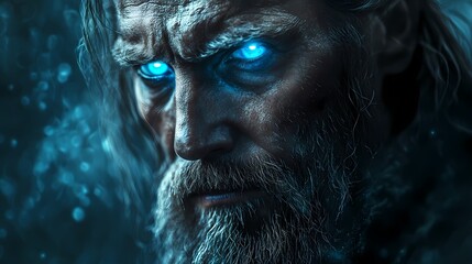 A Portrait of a Mystical Character with Glowing Eyes