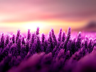 Obraz premium Blooming lavender, calming purple tones under golden light, 3D illustration