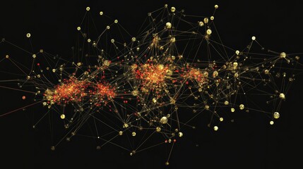 Fototapeta premium Connected spheres with some red points, on black.