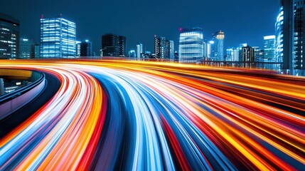 Fototapeta premium Night Cityscape Illuminated Highway Light Trails