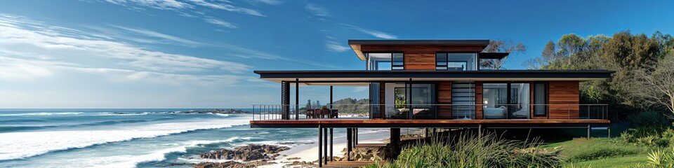 Fototapeta premium Modern beach house on the seashore