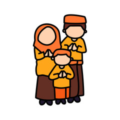 Bright Muslim family greeting design illustration, symbolizing Eid, Islam, and togetherness. Perfect for festive and cultural celebration themes.
