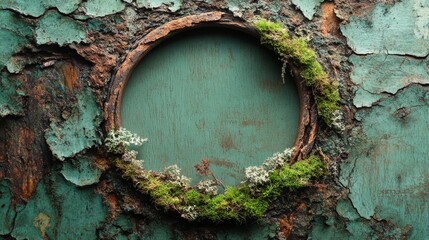 Wooden Frame Mossy Texture Green Background