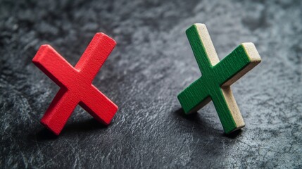 Obraz premium Check mark, tick and cross brush signs, green checkmark OK and red X icons, symbols YES and NO button for vote, decision, election choice, web - stock vector